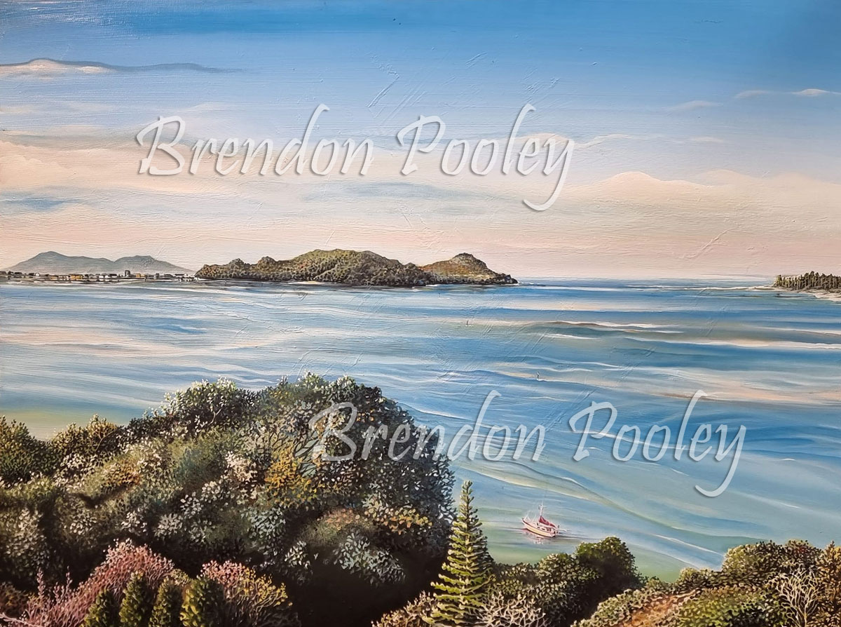 Original Bowentown View From Waihi Beach Oil On Canvas